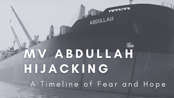 Featured image of article of timeline of mv Abdullah hijacking.